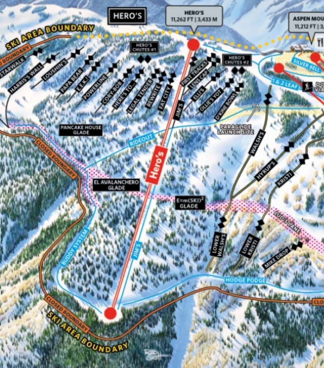 New Hero's chairlift and ski runs on aspen mountain